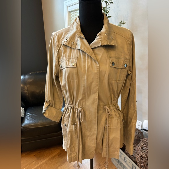 BLU PEPPER Womens Lg Utility Jacket Sinched Southwestern Sweater Back khaki - Picture 3 of 10